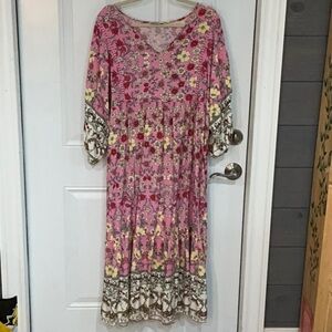 Floral Pink Maxi Dress by Rustty Dustty size 0XL all viscose material.